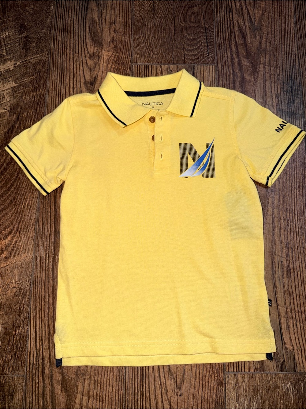 Nautica Boys' Yellow Polo with Navy Trim and Sail Logo
